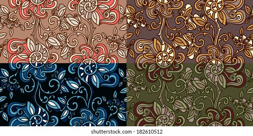 Set of four colorful seamless patterns. Vector illustration. EPS-8.