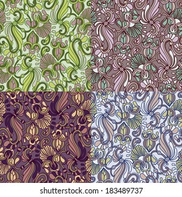 Set of four colorful seamless patterns. Vector illustration. EPS-8.