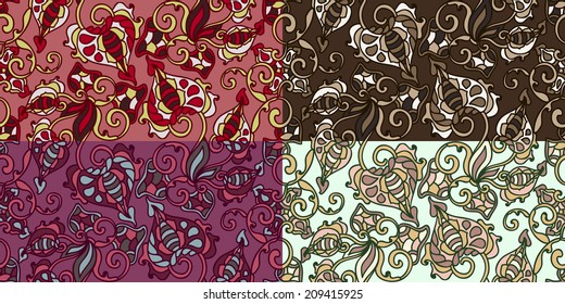 Set of four colorful seamless patterns. Vector illustration. EPS-8.