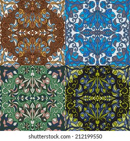 Set of four colorful seamless patterns. 