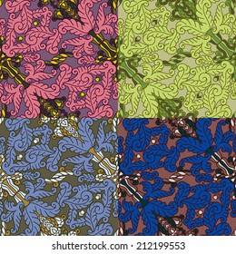Set of four colorful seamless patterns. 