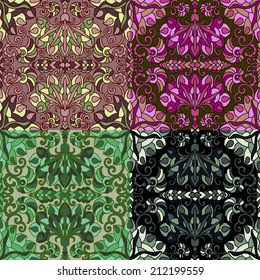 Set of four colorful seamless patterns. 