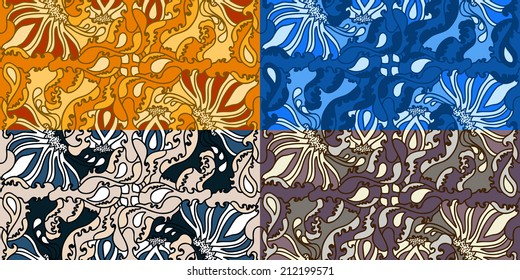 Set of four colorful seamless patterns. 