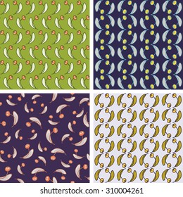 Set of four colorful seamless patterns for backgrounds and wallpapers.