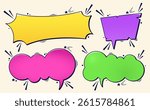 Set of four colorful speech bubbles with dark cute details and space for text.