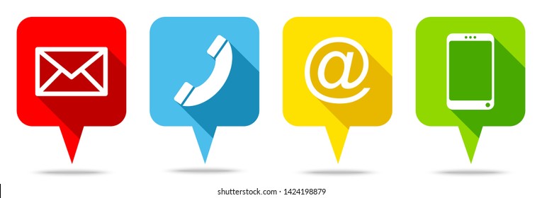 Set Of Four Colorful Speech Bubbles Contact