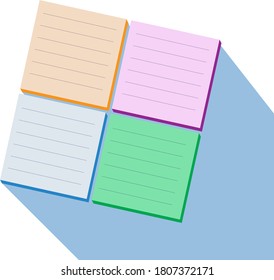 Set Of Four Colorful Sticky Notes. solated on white background. Front view.