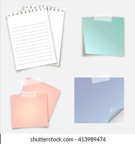Set of four colorful sticky notes. Realistic vector illustration of sticky paper.