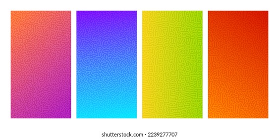 Conjunto de cuatro fondos de degradado de reacción de la fusión colorida. Patrón de difusión abstracta con formas caóticas. Ilustración vectorial.