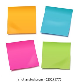 Set of four colorful vector blank sticky post it notes isolated on white background