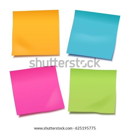 Set of four colorful vector blank sticky post it notes isolated on white background