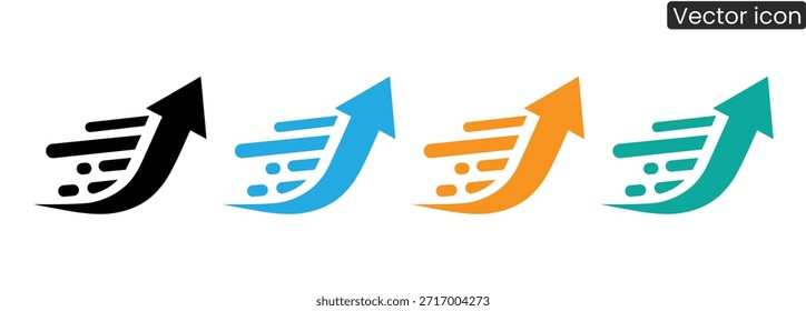 A set of four colorful vector icons depicting hands with arrows pointing upwards, symbolizing growth, success, and motivation in a modern and minimalist style