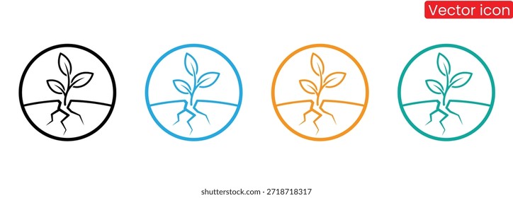 A set of four colorful vector icons depicting a growing plant in a circle, symbolizing growth and ecology, perfect for business and environmental themes