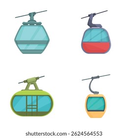 Set of four colorful vector illustrations of modern cable cars
