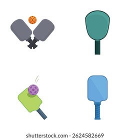 Set of four colorful vector illustrations of pingpong paddles and balls