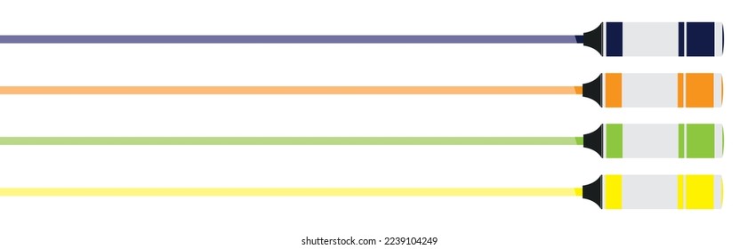 Conjunto de cuatro marcadores vectoriales de colores o marcadores de resaltado que dejan marcas aisladas en el fondo blanco