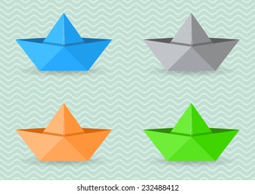 Set of four colorful vector paper origami boats