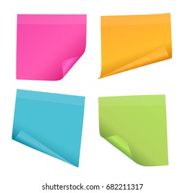 Set of four colorful vector sticky post it notes isolated on white background