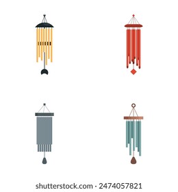 Set of four colorful, vector wind chimes isolated on a white background