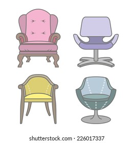 Set of four colorfull armchairs. Vector illustration