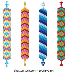 Set of four colour pattern bracelets with hexagon constractor kit elements