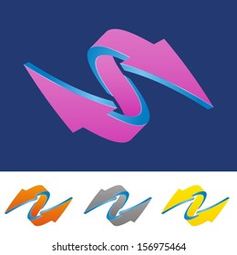 set of four coloured glossy 3D arrows - vector illustration