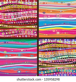 Set of four Colourful line background.Strips background can be used for wallpaper, web page background,surface textures and so on