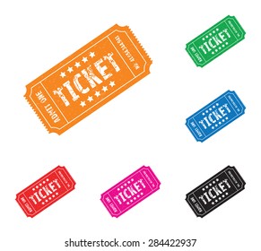 a set of four colourful tickets