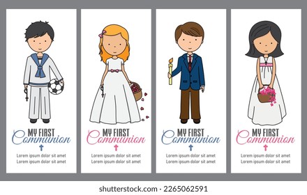 set of four communion cards for a girl and a boy