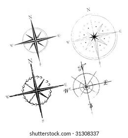 Set of four compass roses