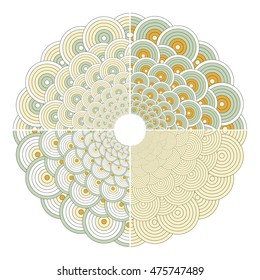 set of four concentric circles ornament corners in beige, honey and blue