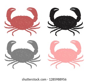 Set of four crab silhouettes. Red, pink, grey, black. Vector.