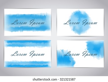 Conjunto de cuatro Plantillas de tarjetas de visita creativas con diseño de Vector artístico. Abstractas salpicaduras de acuarela. Tarjeta con fondo de mancha de acuarela. Con espacio para su texto. 