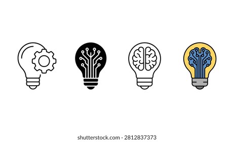 Set of four creative light bulb icons representing technology innovation and brainpower concepts