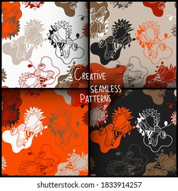 Set of four creative seamless patterns for your design artworks