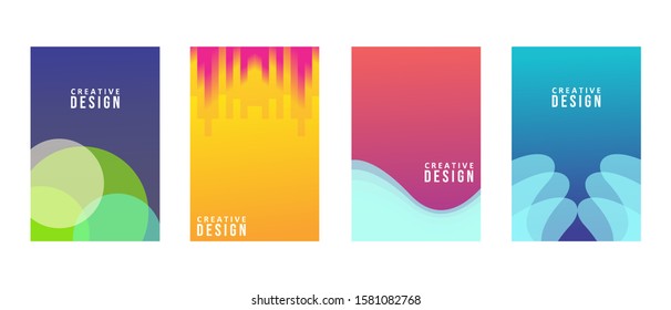 Set of four cube abstract modern graphic elements. Dynamical colored forms and line. Gradient abstract banners with flowing liquid shapes. Template for the design of a logo, flyer or presentation. 