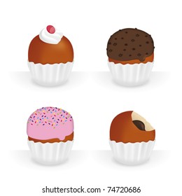 Set of four cupcakes in vector illustration