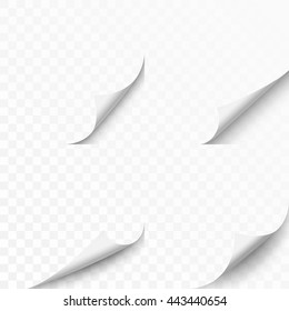 Set of four curled corners of white sheet. Vector illustration, eps 10.