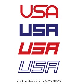 A set of four custom USA wordmarks in vector format. These unique text based designs are the short form representation of The United States of America.