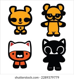 Set of four cute alien style cartoons design vector file