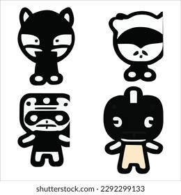 Set of four cute alien style cartoons design vector file
