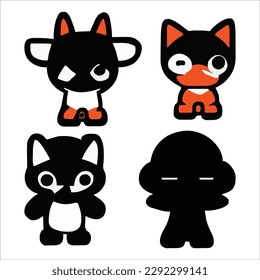 Set of four cute alien style cartoons design vector file
