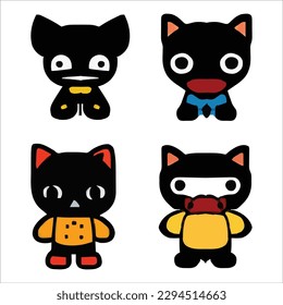 Set of four cute alien style cartoons design vector file