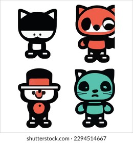 Set of four cute alien style cartoons design vector file