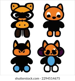 Set of four cute alien style cartoons design vector file