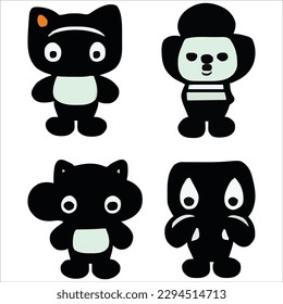 Set of four cute alien style cartoons design vector file