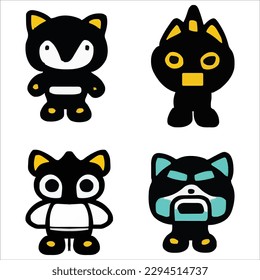 Set of four cute alien style cartoons design vector file