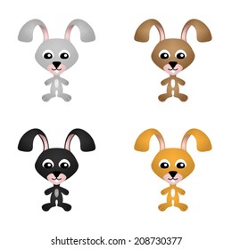 Set of four cute bunnies in different colors