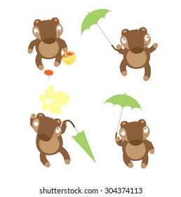 Set with four cute cartoon bears in different poses.