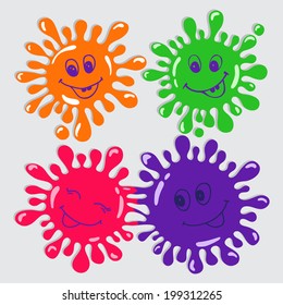 Set of four cute cartoon blots with smiles